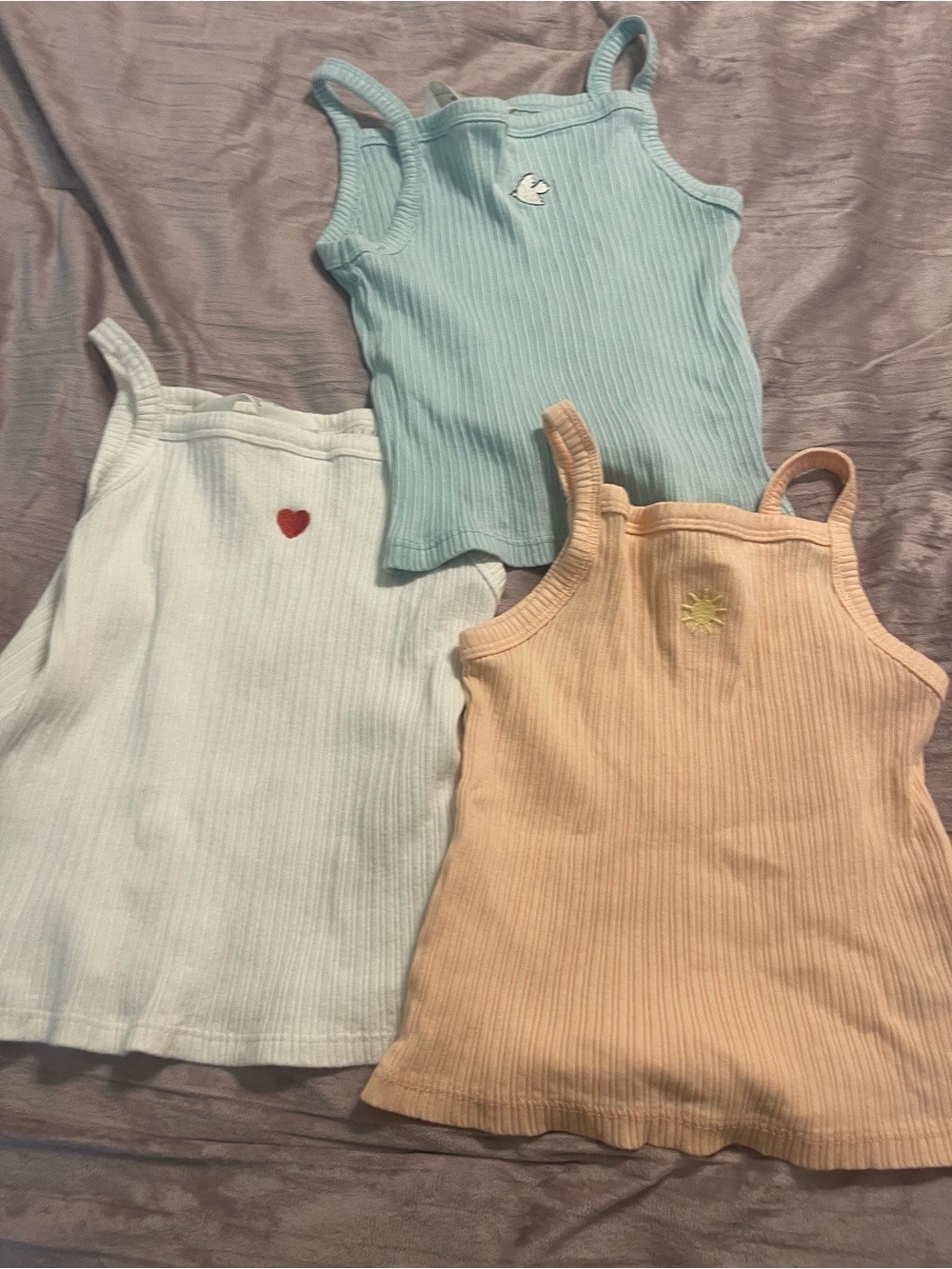 H&M Girls Ribbed Tank Trio — Mint, Light Blue, Peach